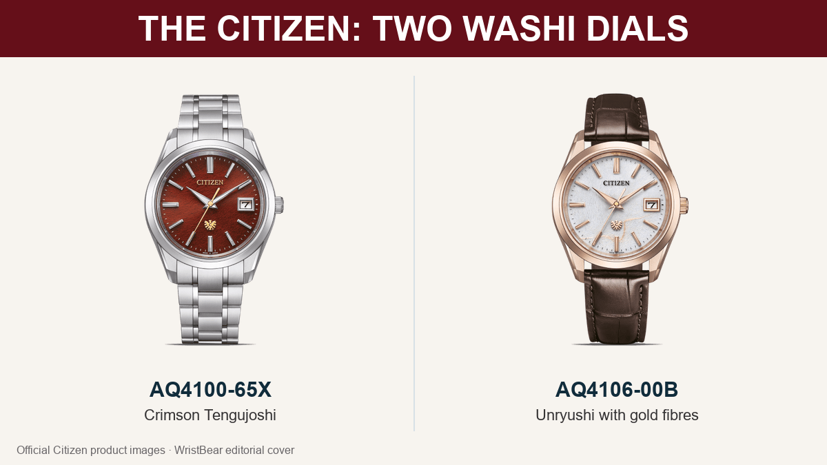 Citizen AQ4100-65X and AQ4106-00B Tosa washi dial comparison cover