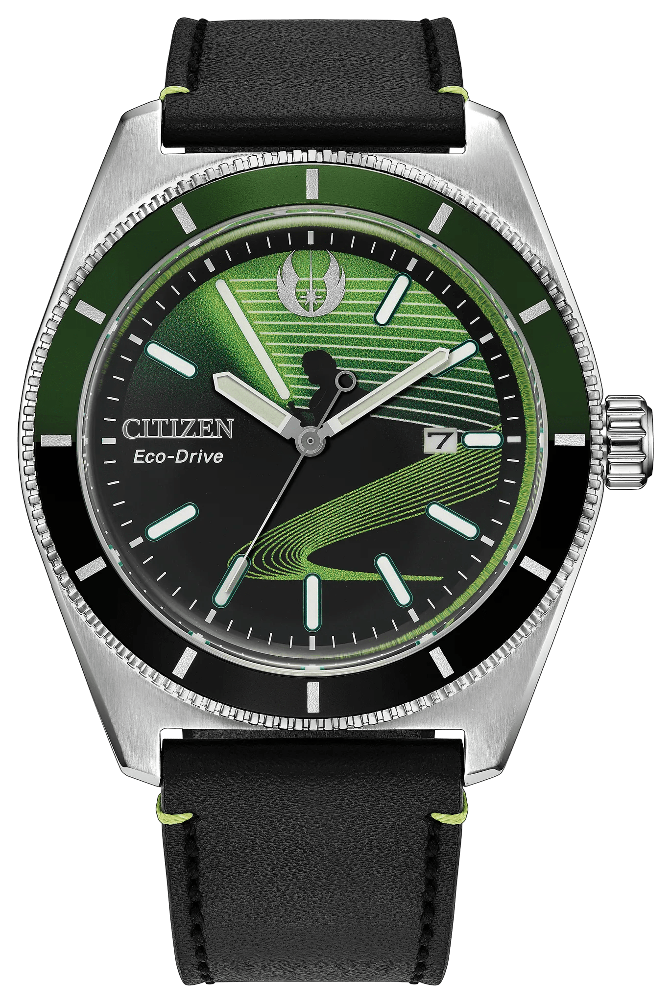 Citizen AW1910-48W Luke Skywalker Jedi Master watch with black and green dial
