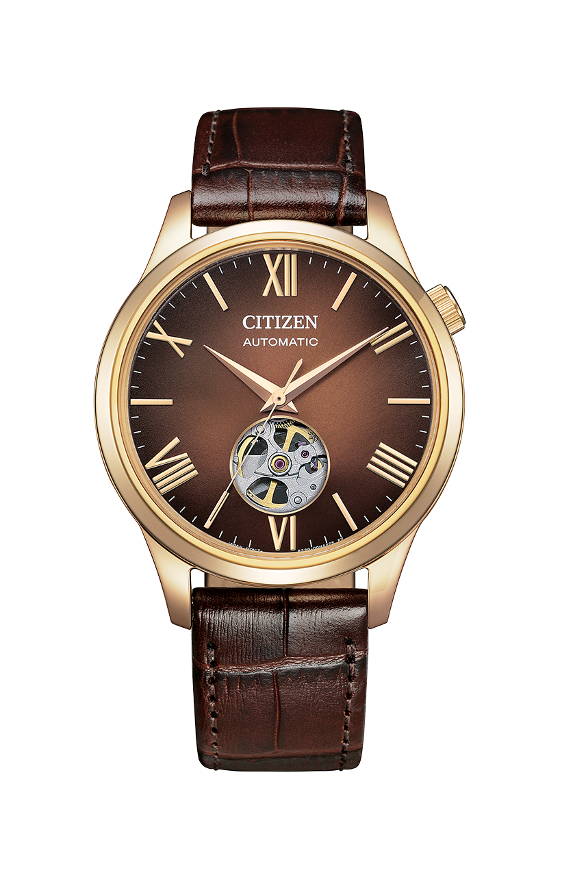 Citizen NH9133-01X Autumn Light brown open-heart automatic watch on a leather strap