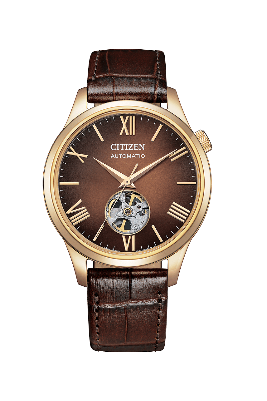Citizen NH9133-01X Autumn Light brown open-heart automatic watch on a leather strap
