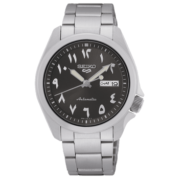 Seiko 5 Sports SRPH47K1 automatic watch with grey Arabic dial on steel bracelet