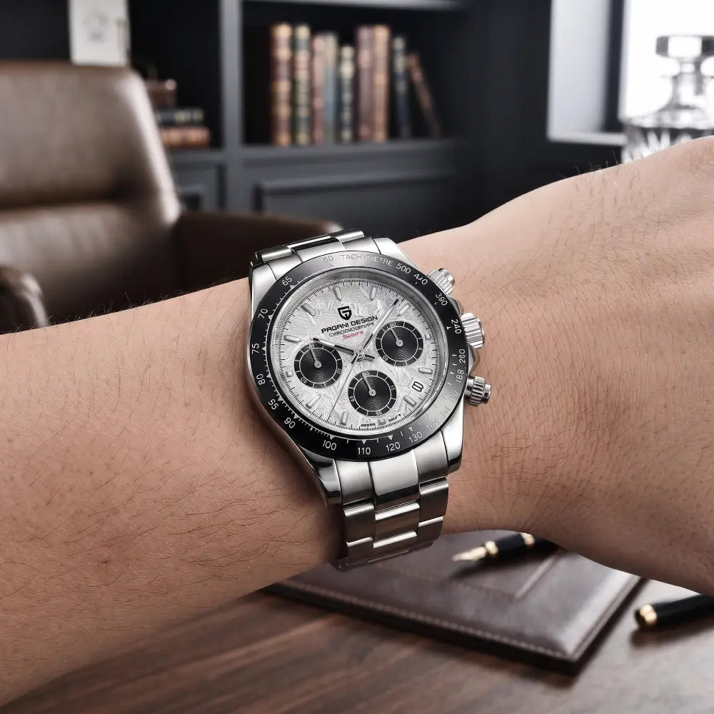 Pagani Design PD-1644 Quartz Chronograph White Textured Metallic Dial Stainless Steel Men's Watch