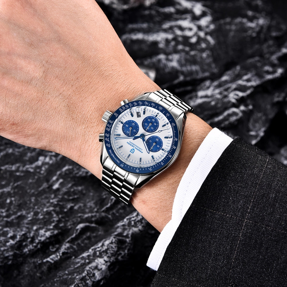 Pagani Design PD-1701 Quartz Chronograph White Blue Dial Stainless Steel Men's Watch