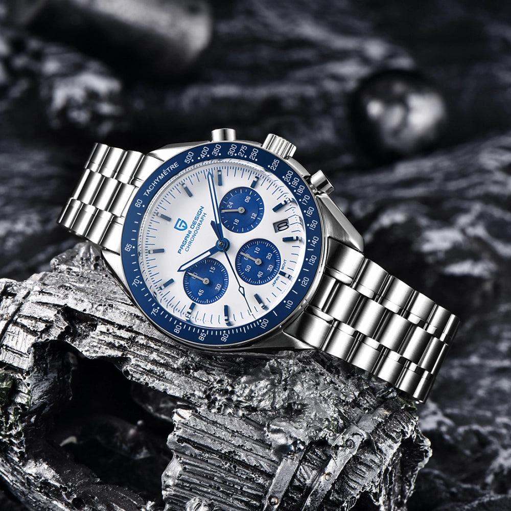 Pagani Design PD-1701 Quartz Chronograph White Blue Dial Stainless Steel Men's Watch