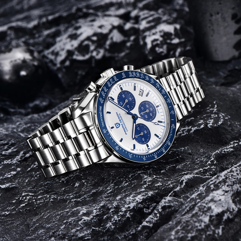 Pagani Design PD-1701 Quartz Chronograph White Blue Dial Stainless Steel Men's Watch