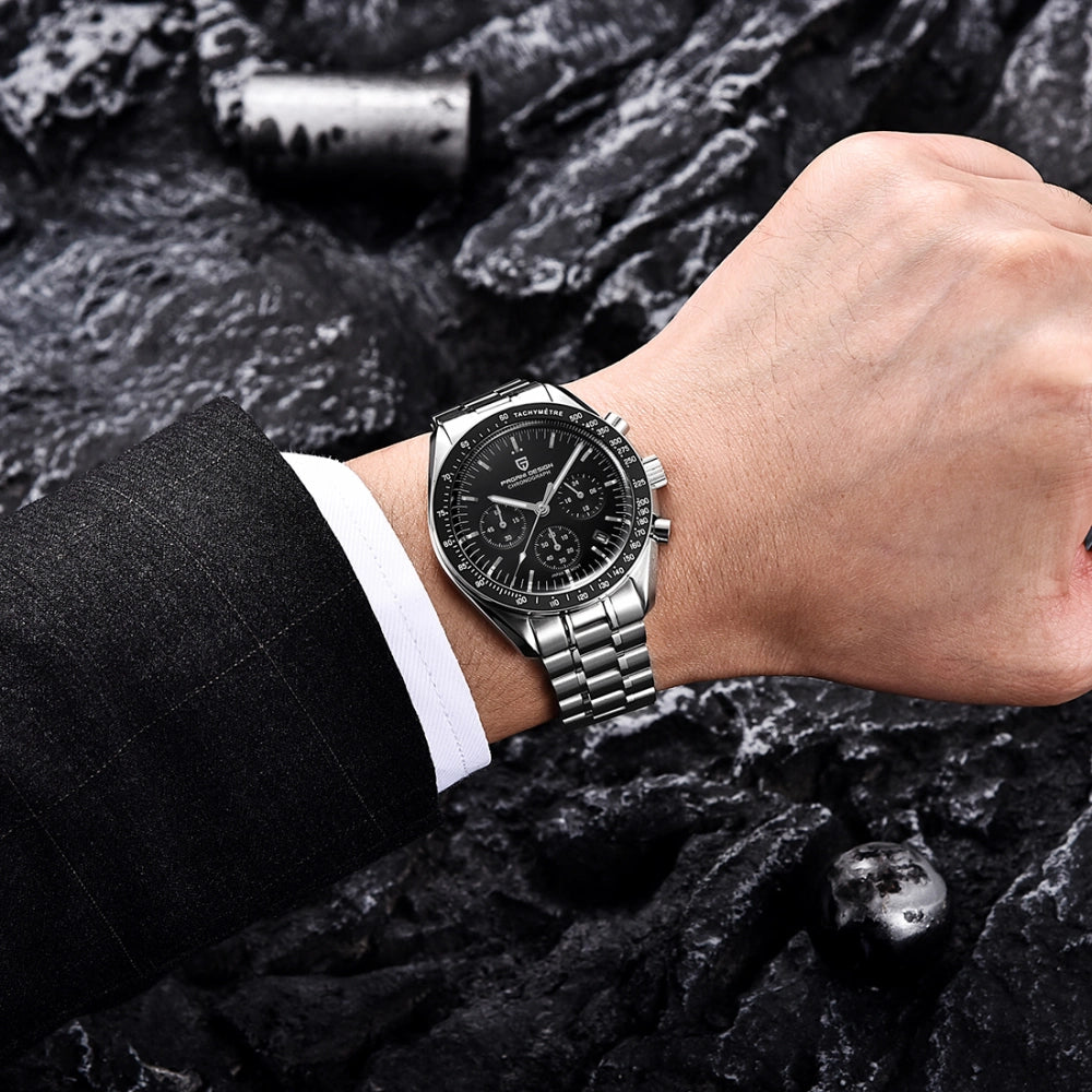 Pagani Design PD-1701 Chronograph Quartz Black Dial Stainless Steel Bracelet Men's Watch