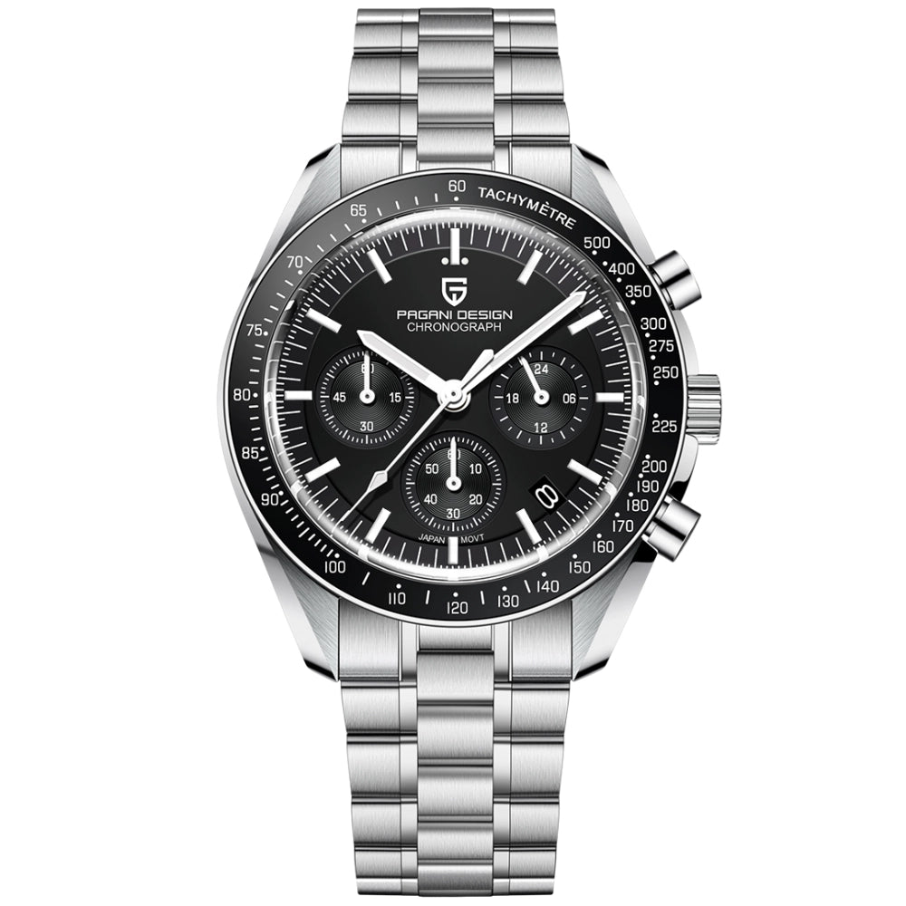 Pagani Design PD-1701 Chronograph Quartz Black Dial Stainless Steel Bracelet Men's Watch