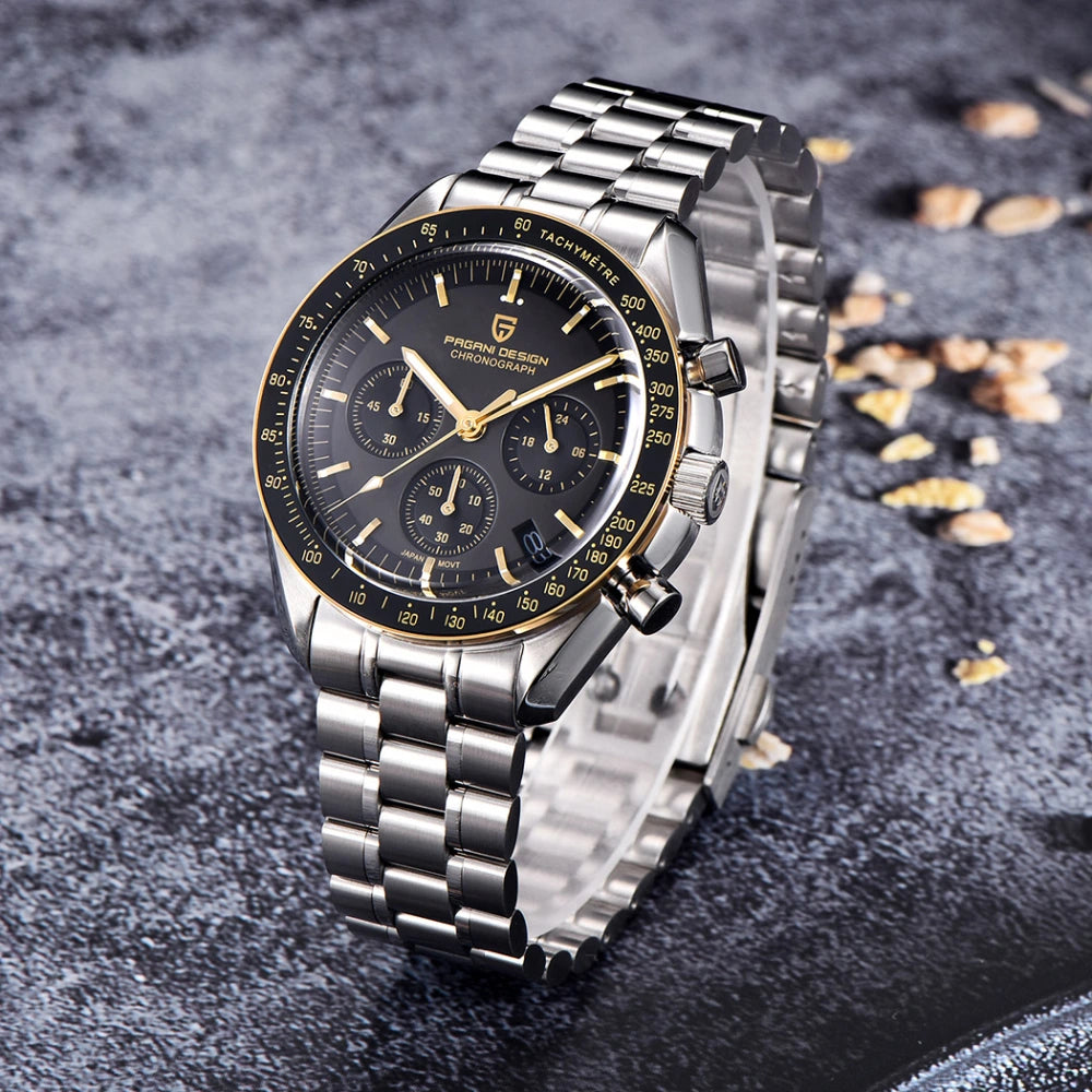 Pagani Design PD-1701 Chronograph Quartz Black Dial Stainless Steel Bracelet Men's Watch