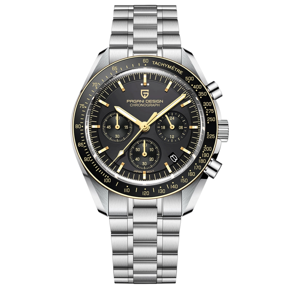Pagani Design PD-1701 Chronograph Quartz Black Dial Stainless Steel Bracelet Men's Watch