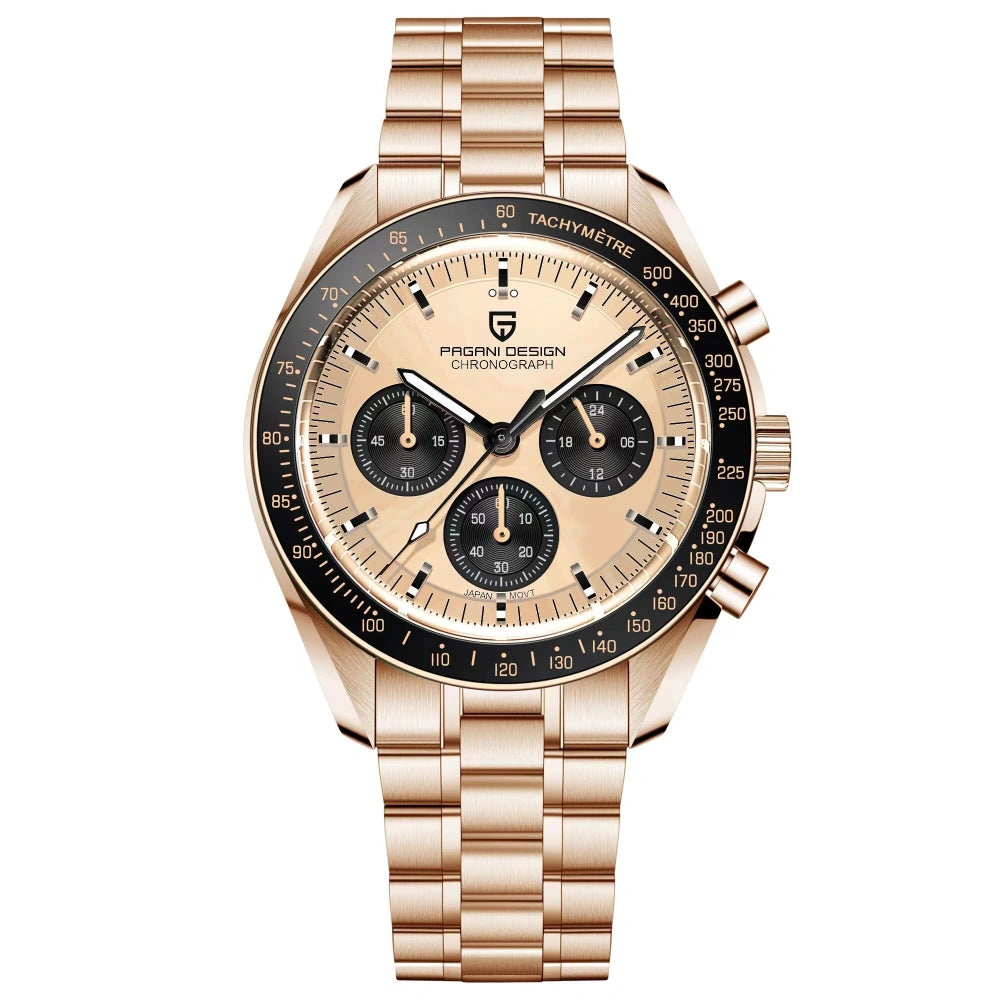 Pagani Design PD-1701 Chronograph Quartz Rose Gold Champagne Dial Stainless Steel Men's Watch
