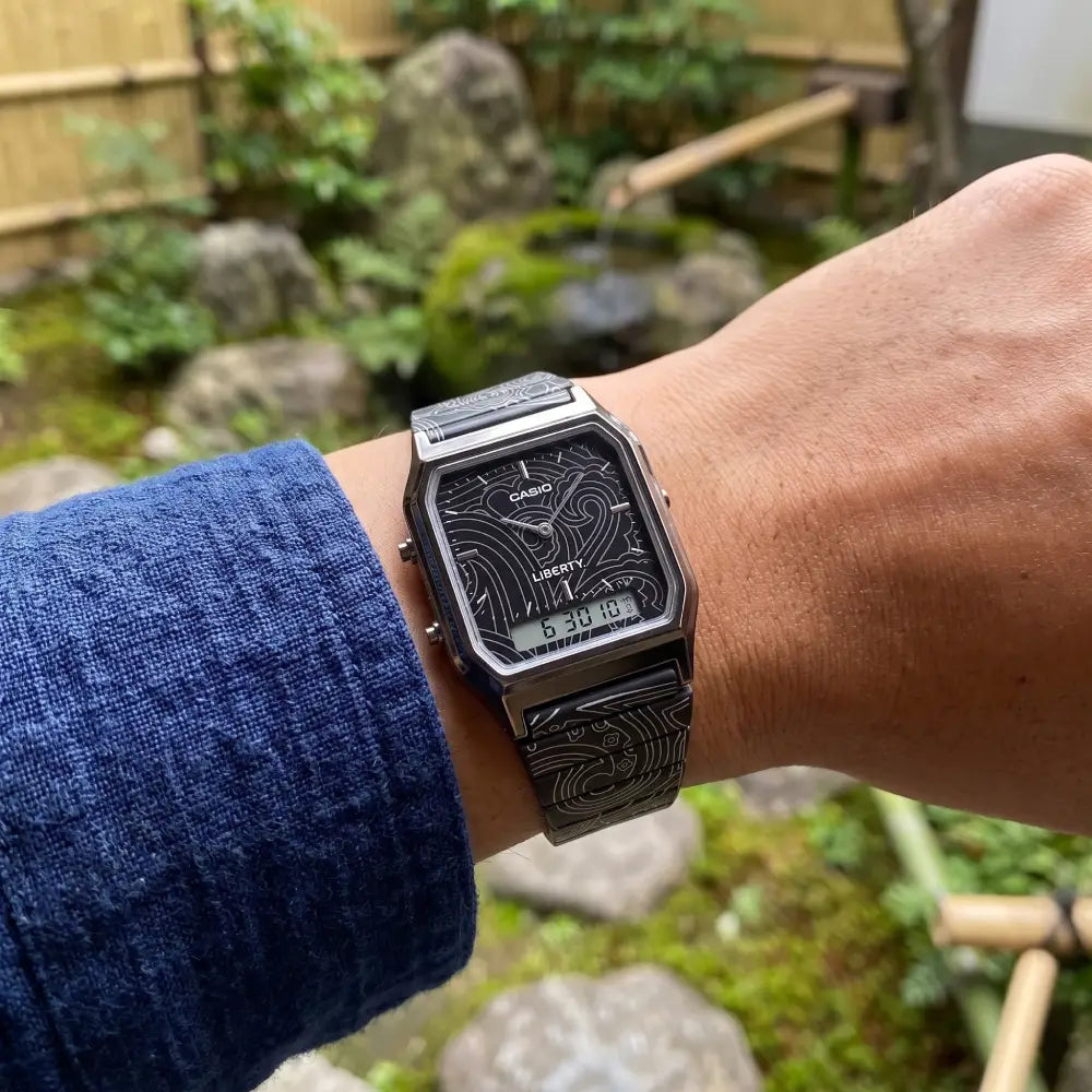 Casio Vintage AQ-230EBLT-1A x Liberty London Analog-Digital Black Dial Black Ion-Plated Stainless Steel Unisex Watch