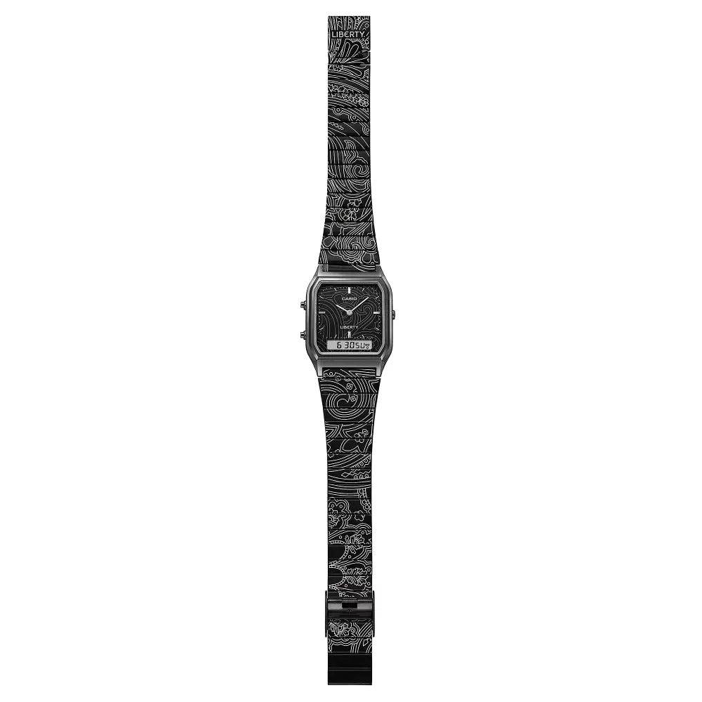 Casio Vintage AQ-230EBLT-1A x Liberty London Analog-Digital Black Dial Black Ion-Plated Stainless Steel Unisex Watch