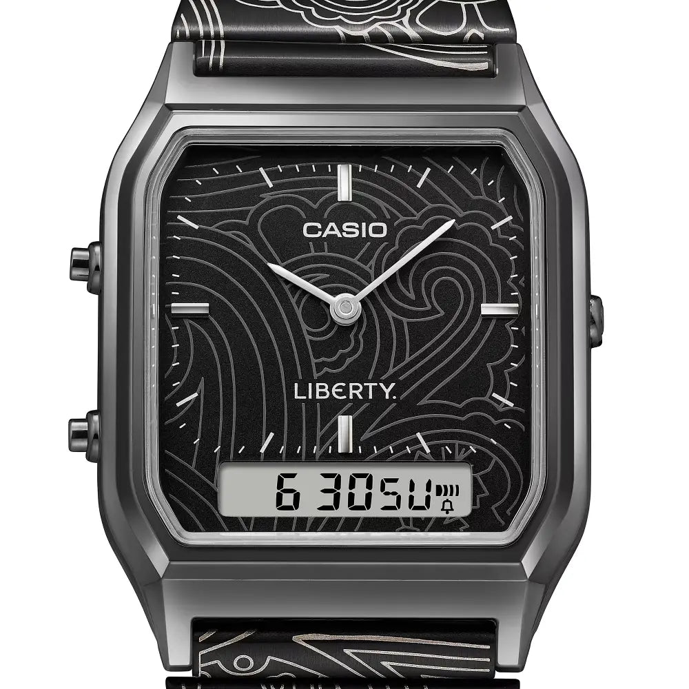 Casio Vintage AQ-230EBLT-1A x Liberty London Analog-Digital Black Dial Black Ion-Plated Stainless Steel Unisex Watch