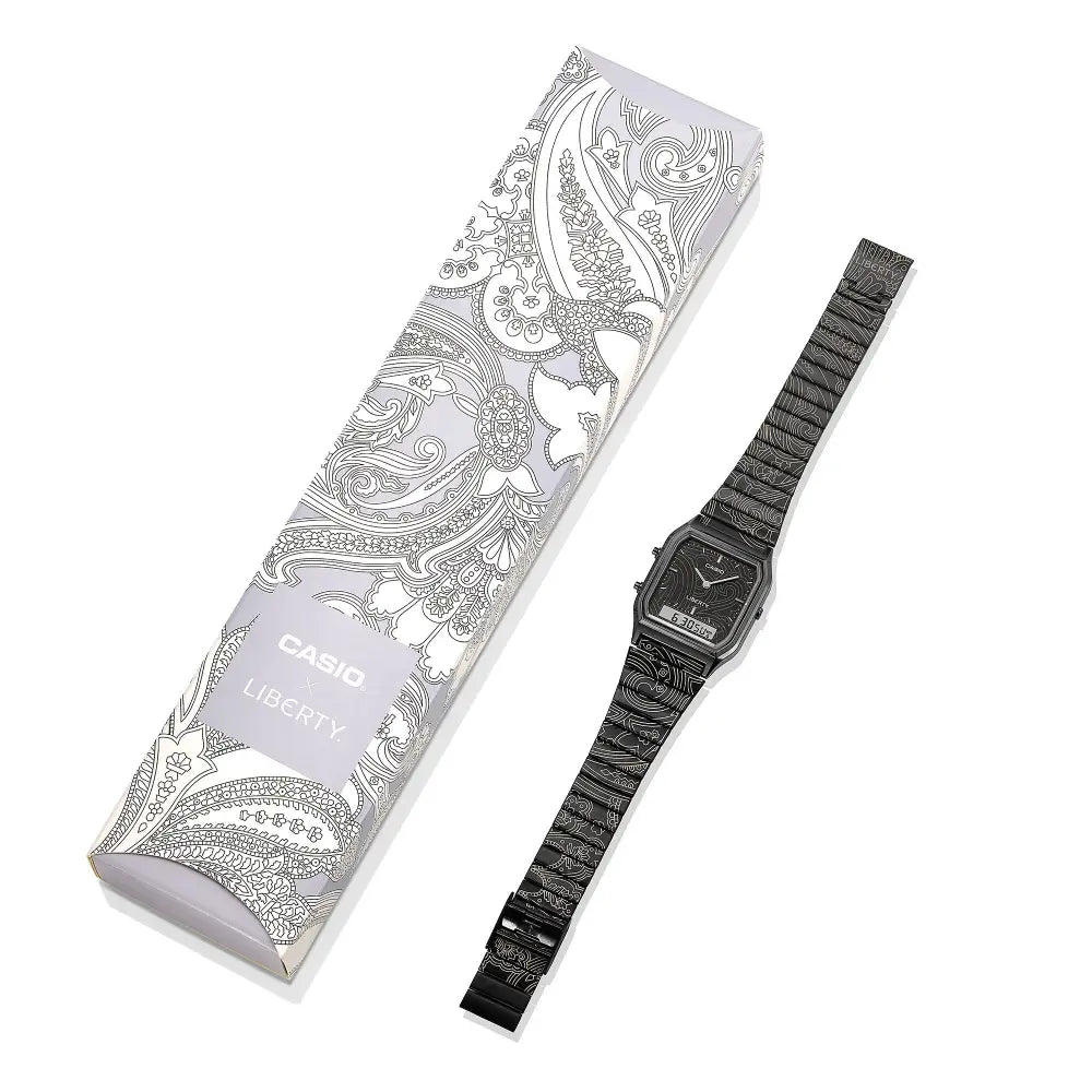 Casio Vintage AQ-230EBLT-1A x Liberty London Analog-Digital Black Dial Black Ion-Plated Stainless Steel Unisex Watch