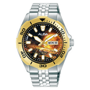 Alba AV3590X2 brown Sun graphic dial stainless-steel bracelet front view