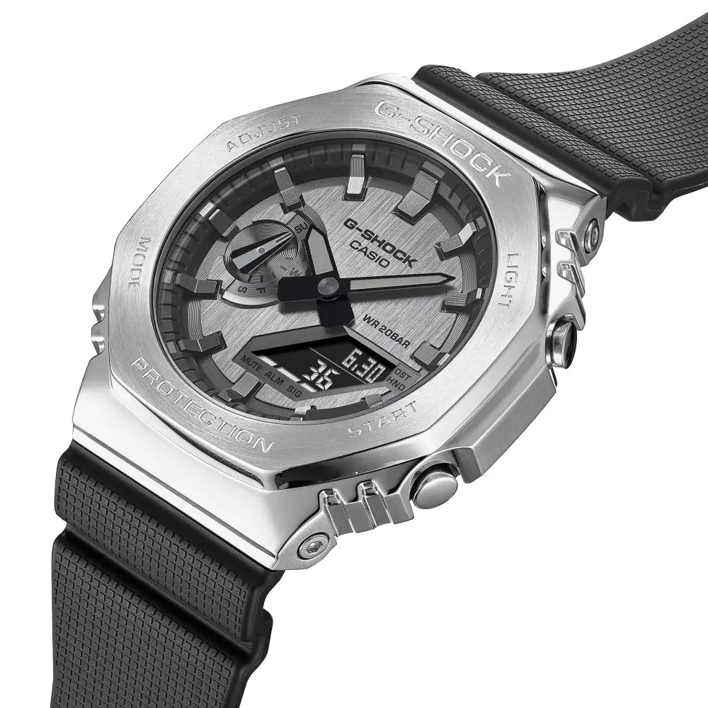 Casio G-Shock GM-2100-1A metal CasiOak watch angled view showing octagonal bezel