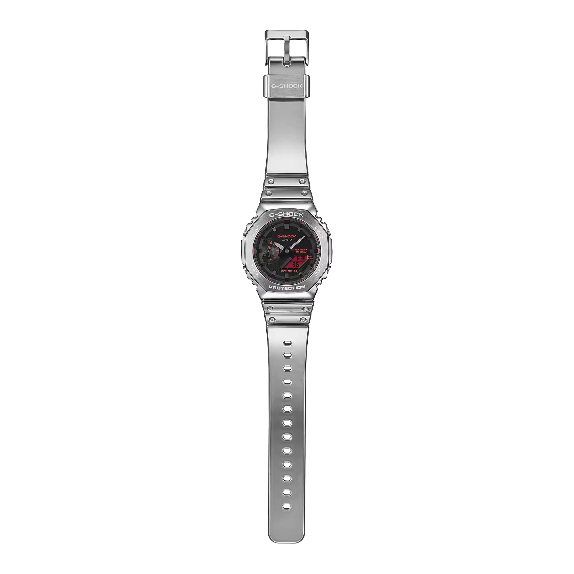 Casio G-Shock GM-2100YRA-8A Black Dial Silver Bezel Silver Silicone Strap Men's Watch