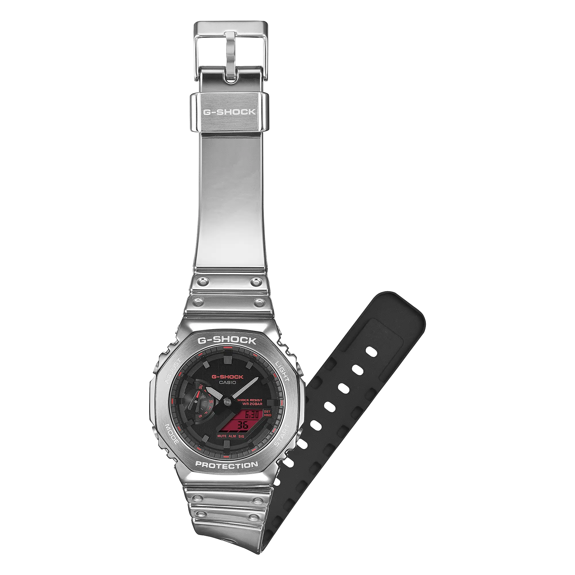 Casio G-Shock GM-2100YRA-8A Black Dial Silver Bezel Silver Silicone Strap Men's Watch