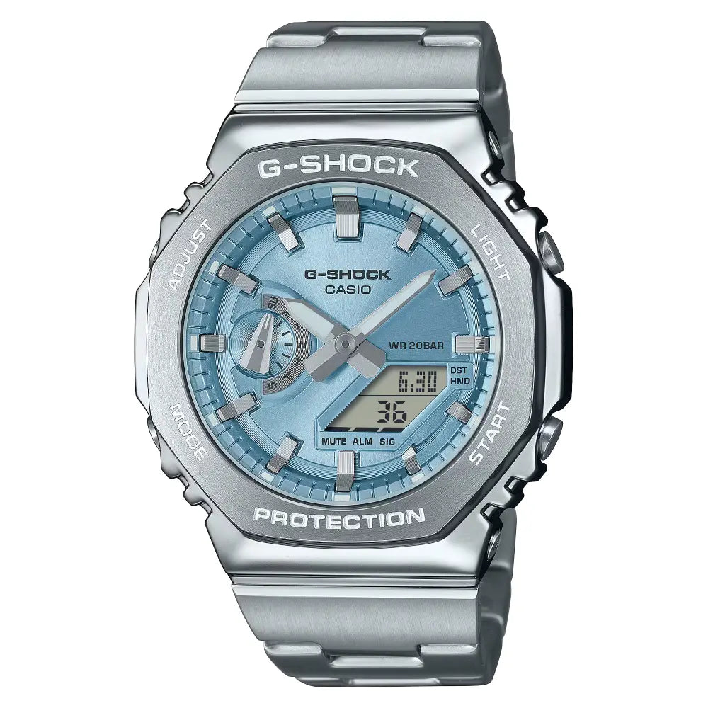 Casio G-Shock GM-2110D-2A Light Blue Dial Stainless Steel Bracelet Men's Watch