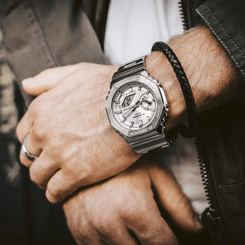 Casio G-Shock GM-2110D-7A Silver Dial Stainless Steel Bracelet Men's Watch