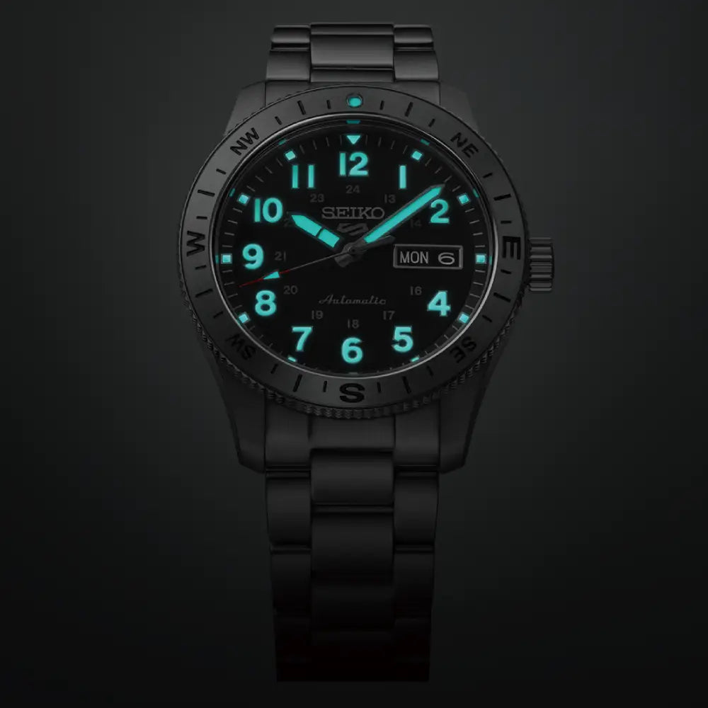 Seiko 5 Sports Field HDB006K1 Automatic Black Dial Compass Bezel Stainless Steel Men’s Watch