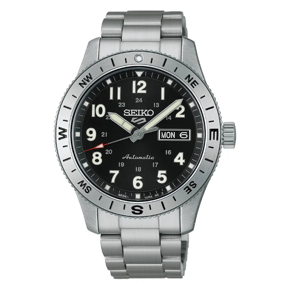 Seiko 5 Sports Field HDB006K1 Automatic Black Dial Compass Bezel Stainless Steel Men’s Watch