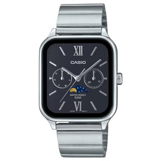Casio MTP-M305D-1A2VDF Moon Phase Quartz Black Dial Stainless Steel Watch