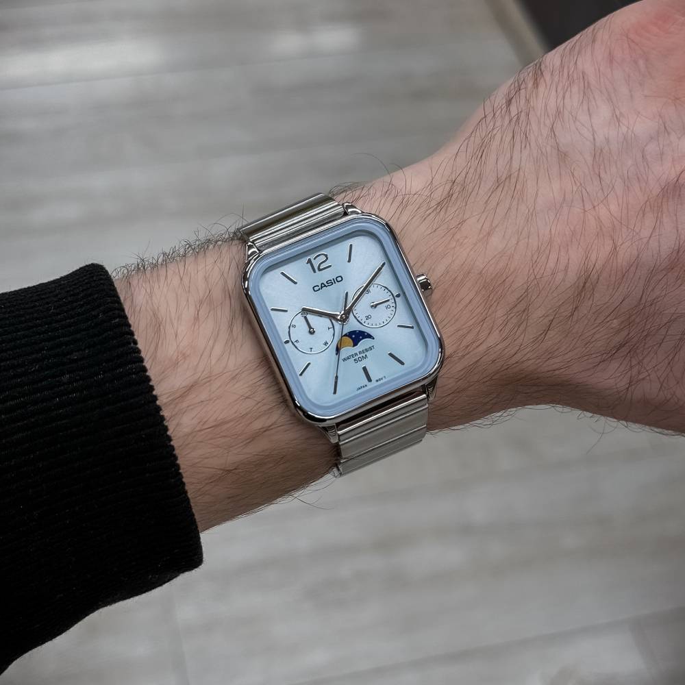 Casio MTP-M305D-2AVDF Moon Phase Quartz Ice Blue Dial Stainless Steel Watch