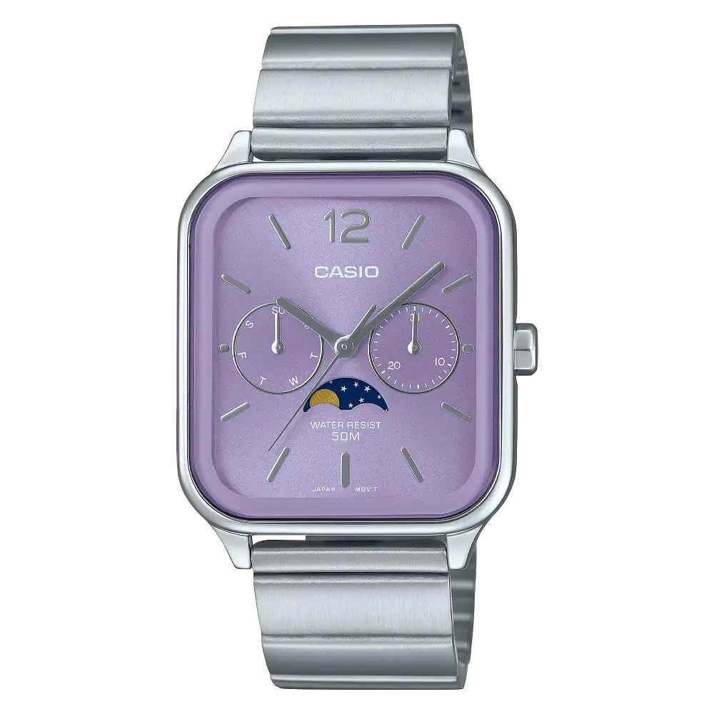 Casio MTP-M305D-6AVDF Moon Phase Quartz Purple Dial Stainless Steel Watch