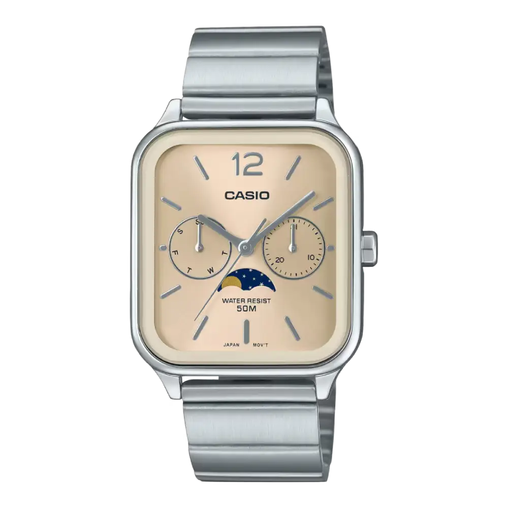 Casio MTP-M305D-9AVDF Moon Phase Quartz Champagne Dial Stainless Steel Watch