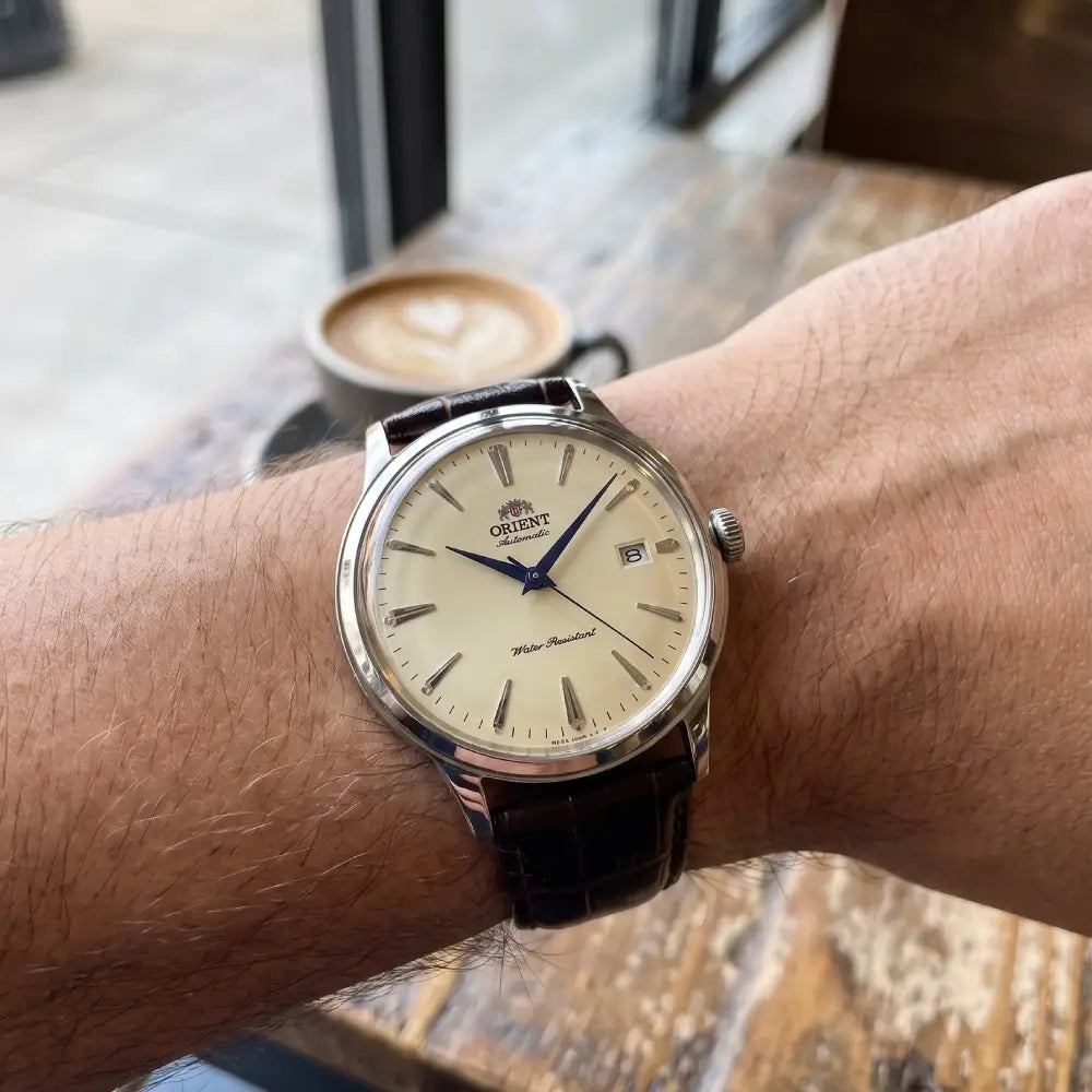 Orient Bambino RA-AC0033Y Automatic Ivory Dial Brown Leather Strap Men's Watch