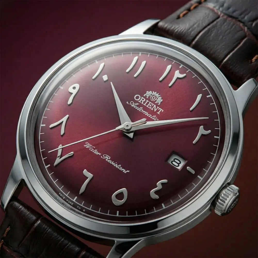 Orient Bambino Arabic Dial RA-AC0037R Automatic Bordeaux Dial Brown Leather Strap Men’s Watch