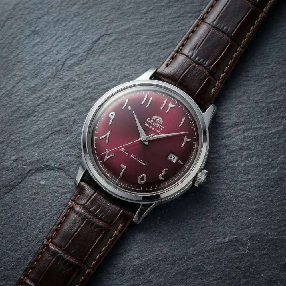 Orient Bambino Arabic Dial RA-AC0037R Automatic Bordeaux Dial Brown Leather Strap Men’s Watch