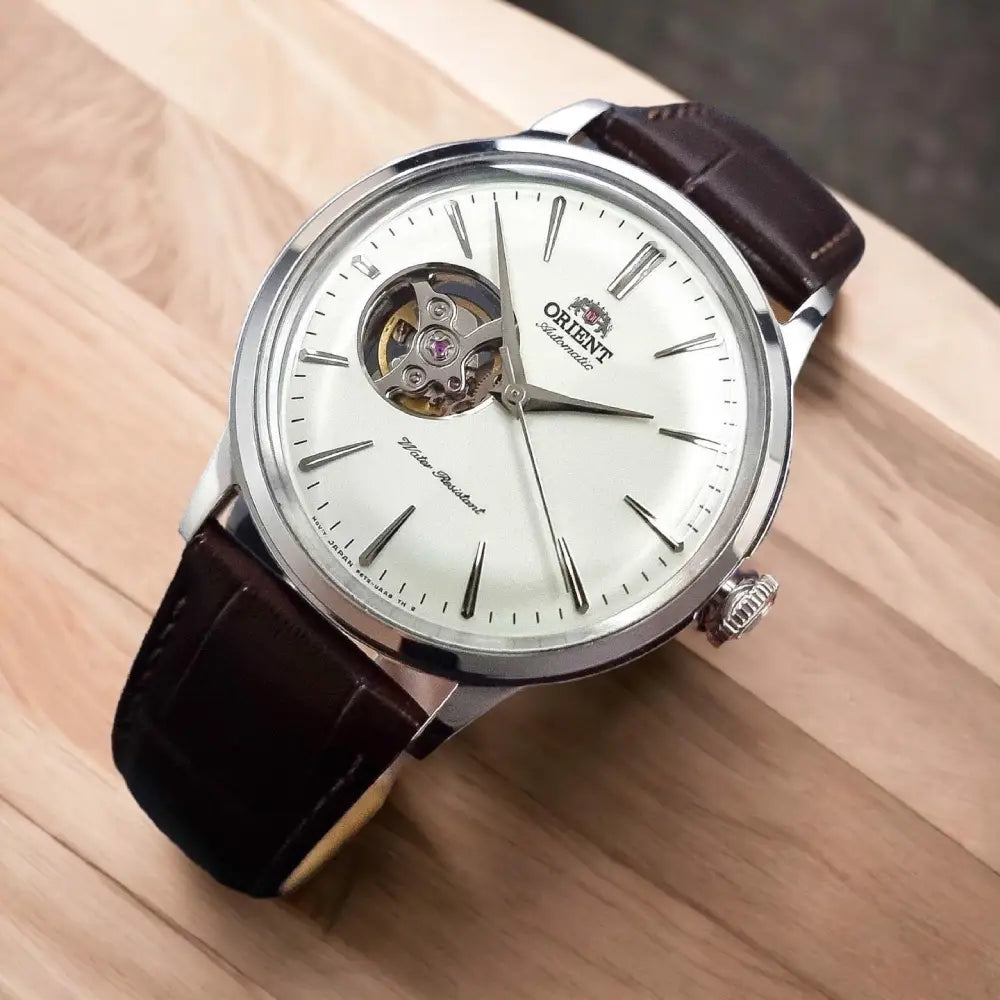 Orient Bambino Open Heart RA-AG0002S Automatic White Dial Leather Strap Men’s Watch