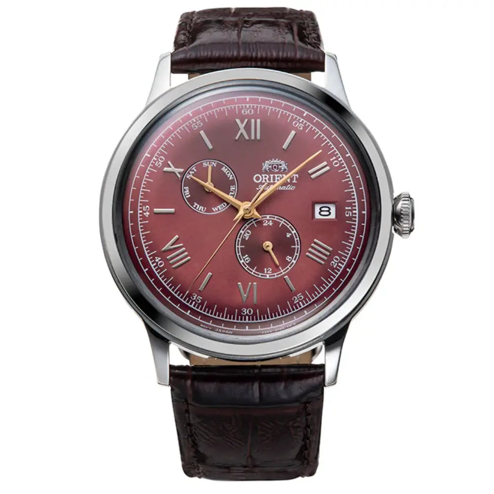 Orient Bambino Multi-Hand RA-AK0705R Automatic Burgundy Dial Leather Strap Men’s Watch