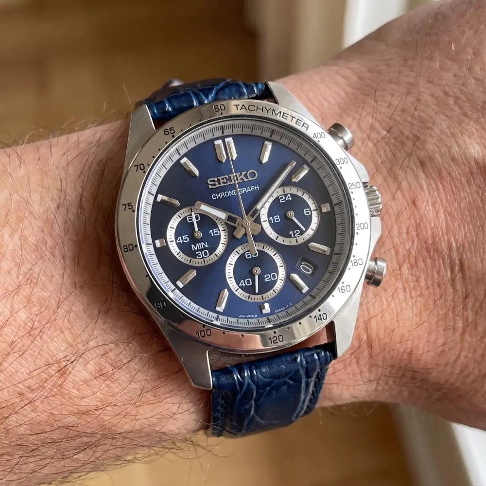 Seiko Selection Spirit SBTR019 Chronograph Quartz Blue Dial Leather Strap Men's Watch
