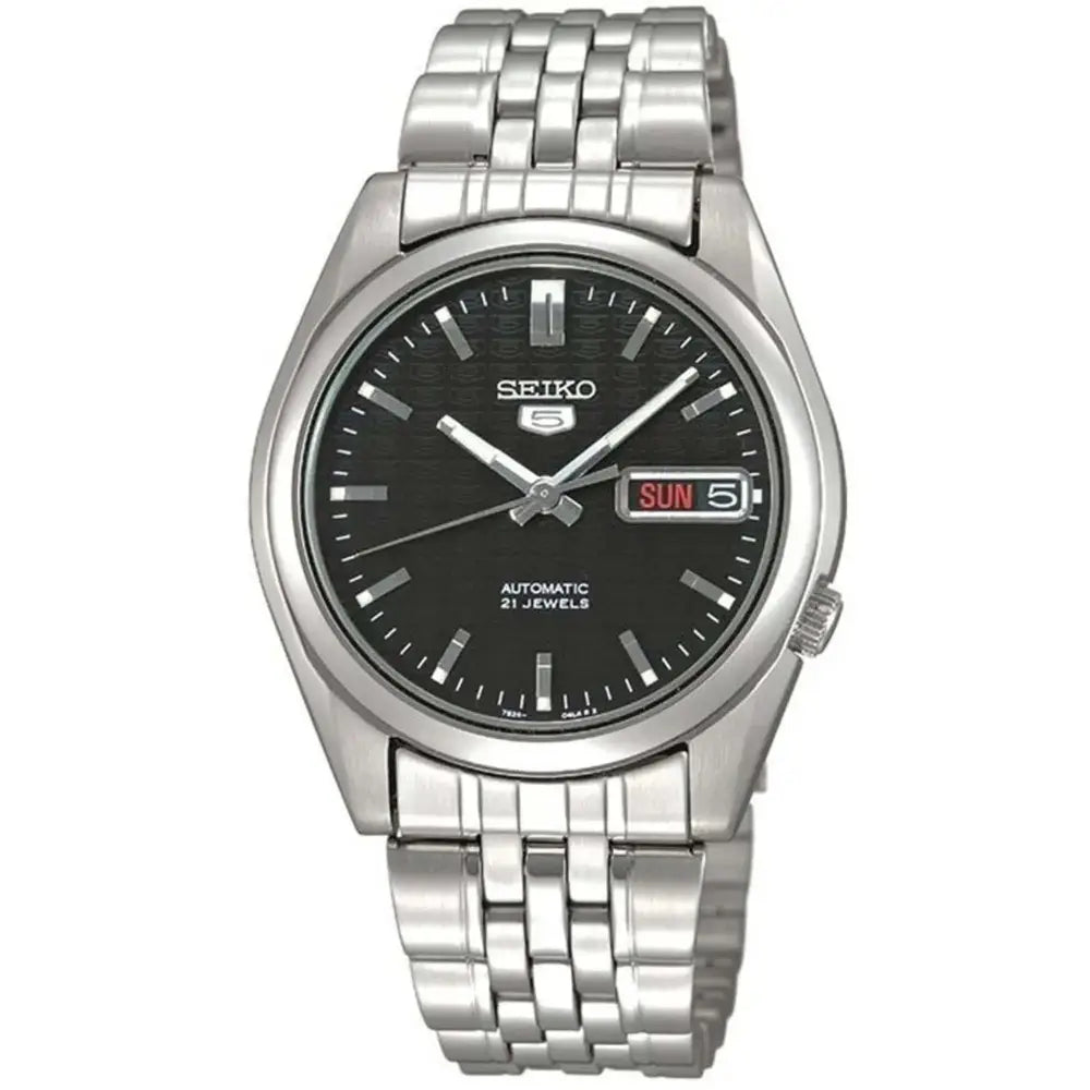 Seiko 5 SNK361K1 automatic watch with black dial on stainless steel bracelet