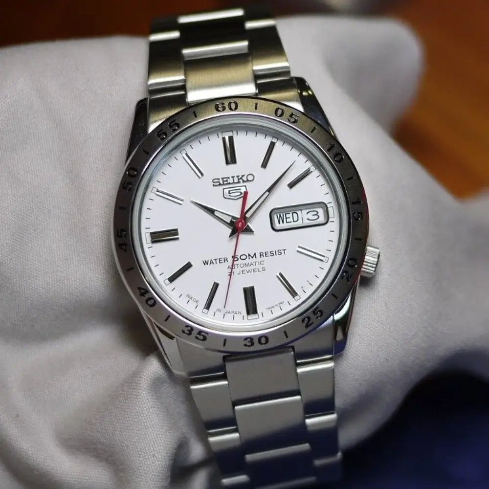 Seiko 5 SNKD97J1 Automatic White Dial Made in Japan Stainless Steel Men's Watch