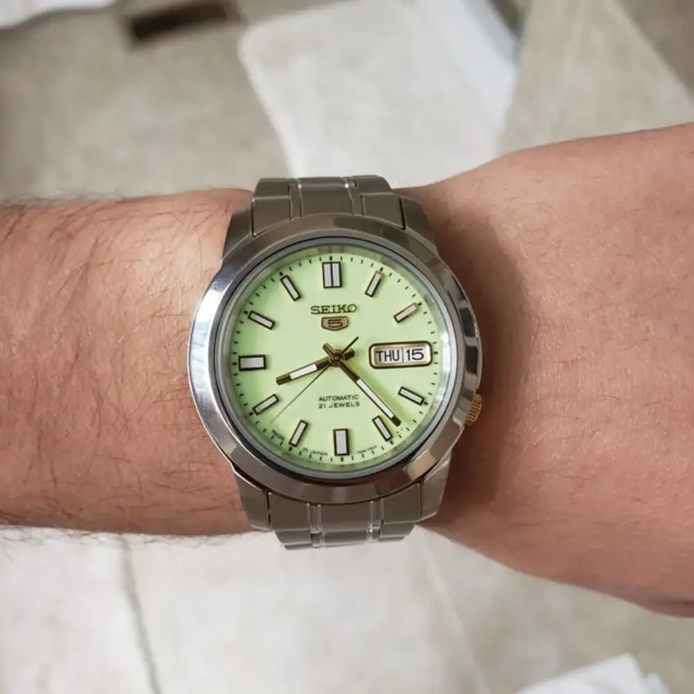 Seiko 5 SNKK19J1 Automatic Green Full Lumibrite Dial Stainless Steel Men's Watch