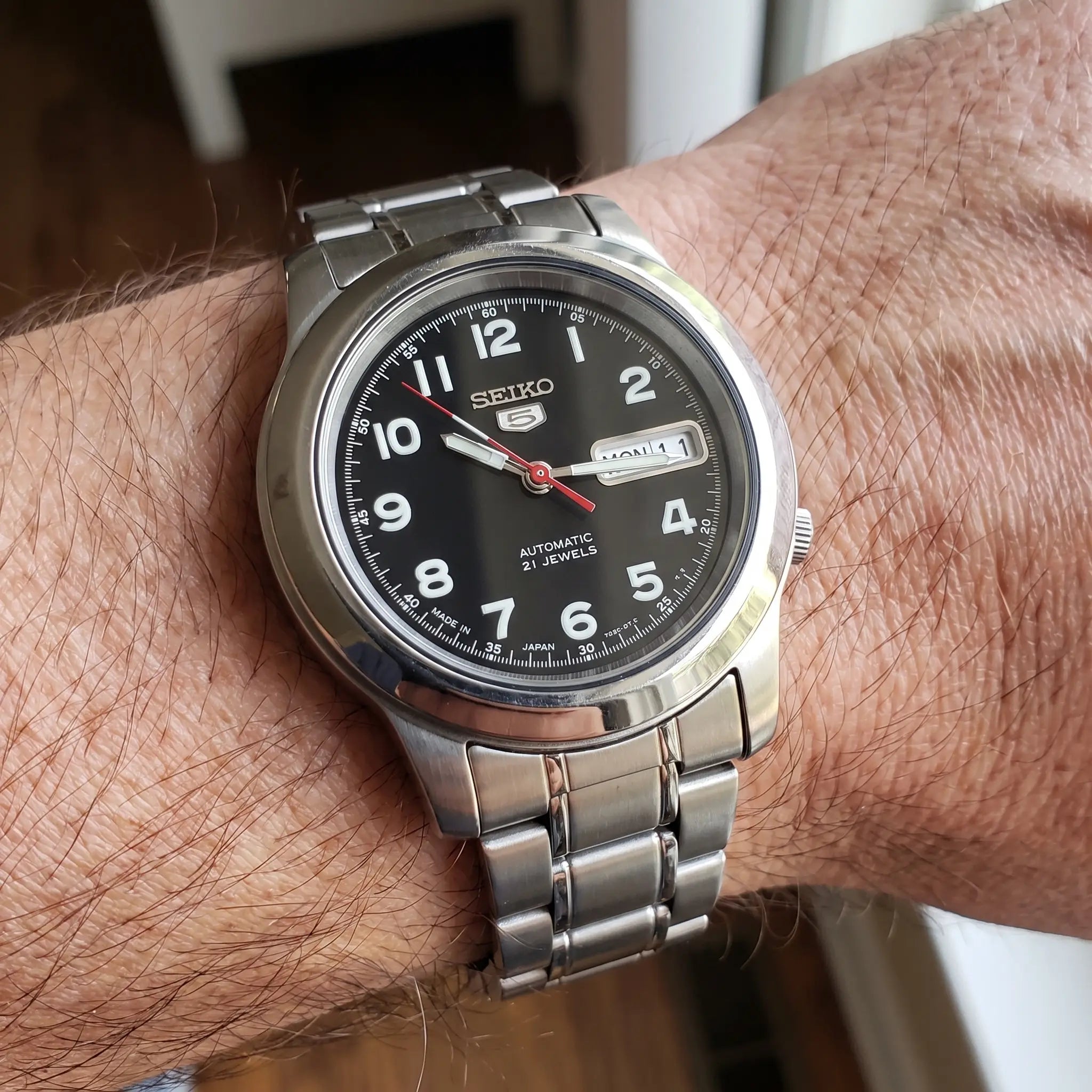 Seiko 5 SNKK35J1 Automatic Black Dial Made in Japan Stainless Steel Men's Watch