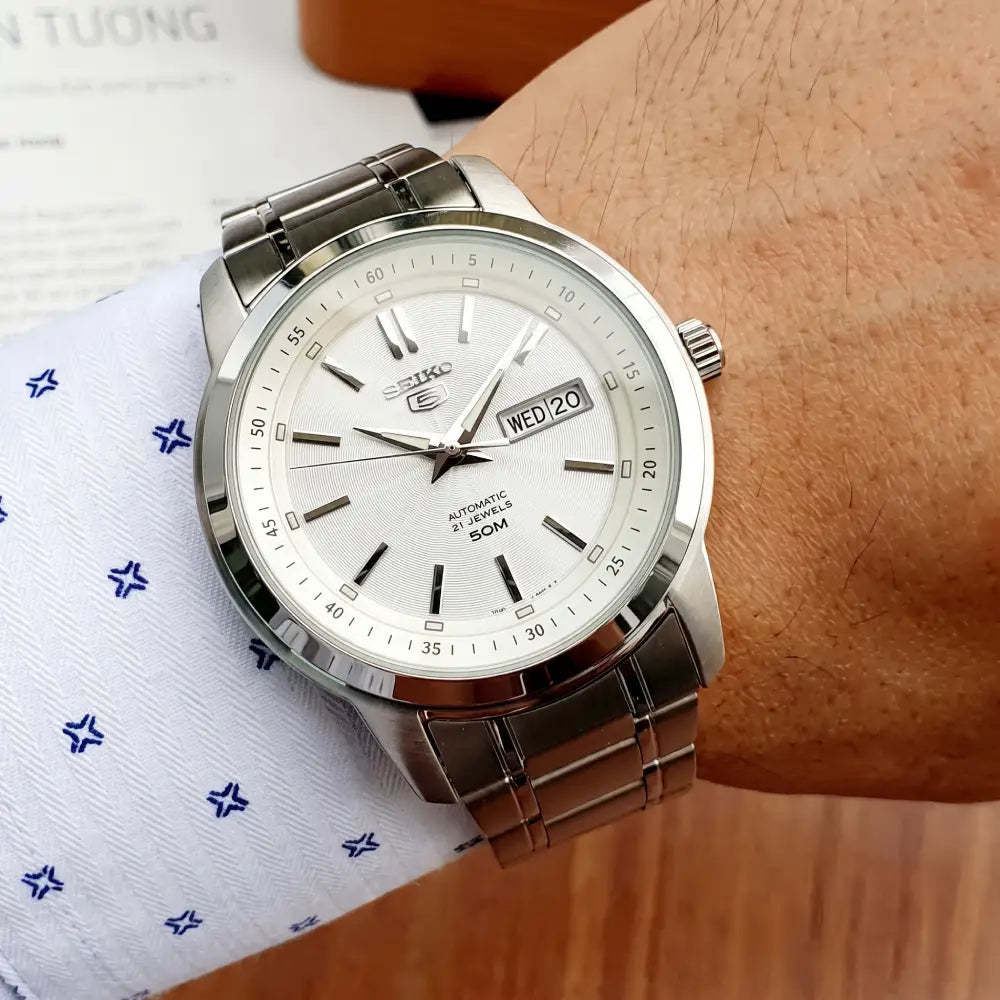 Seiko 5 SNKM83K1 Automatic White Dial Stainless Steel Men's Watch
