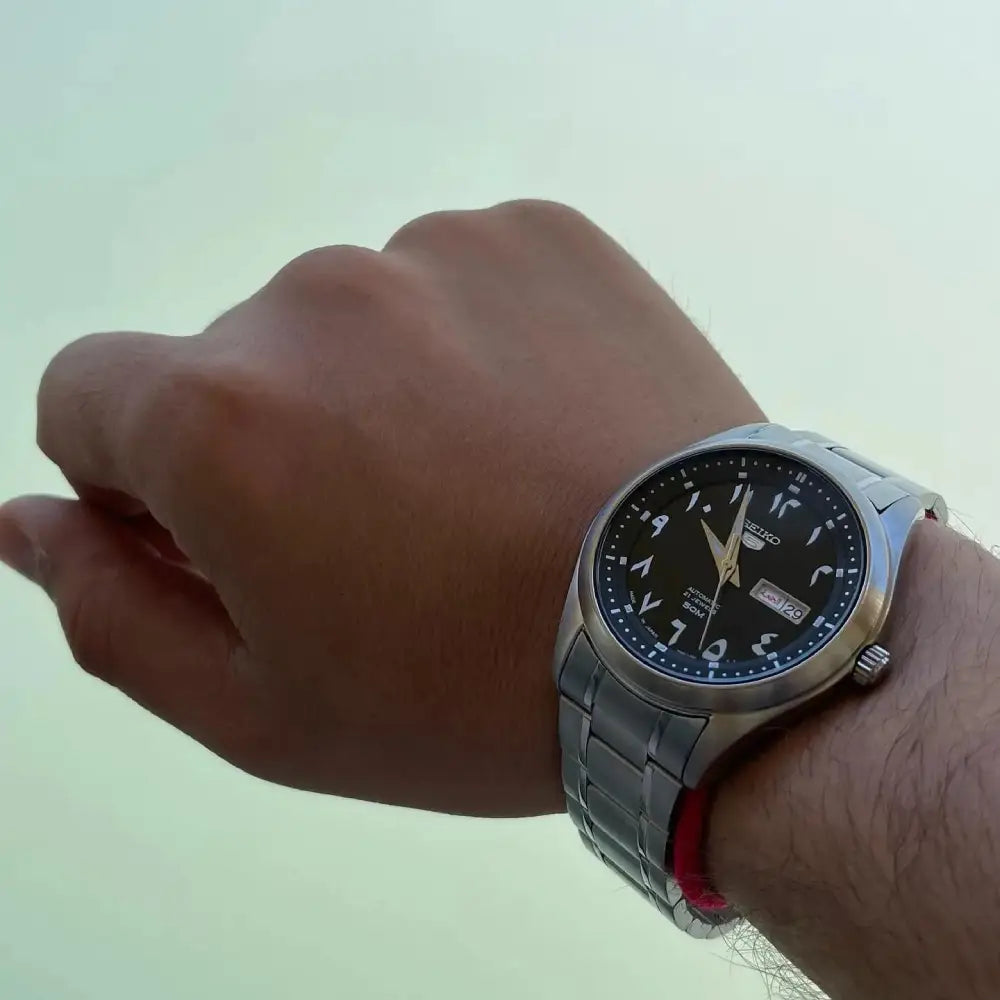 Seiko 5 SNKP21J1 Japan-made automatic watch angled view