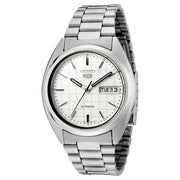 Seiko 5 SNXF05K1 automatic watch with white grid dial on stainless steel bracelet