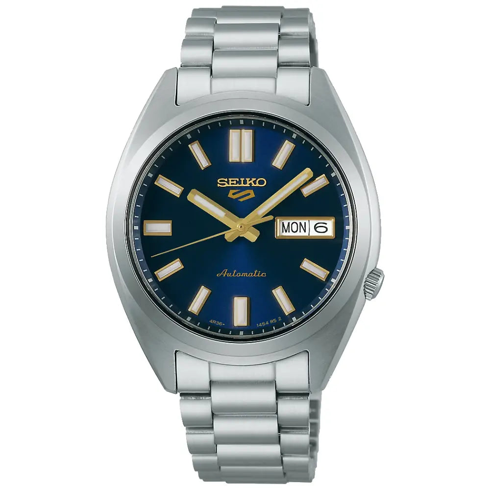 Seiko 5 Sports SRPL55K1 Automatic Blue Dial Gold Accent Stainless Steel Men's Watch