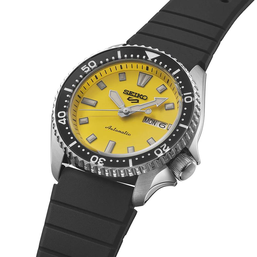 Seiko 5 Sports SRPL87K1 Automatic Yellow Dial Black Silicone Strap Men's Watch
