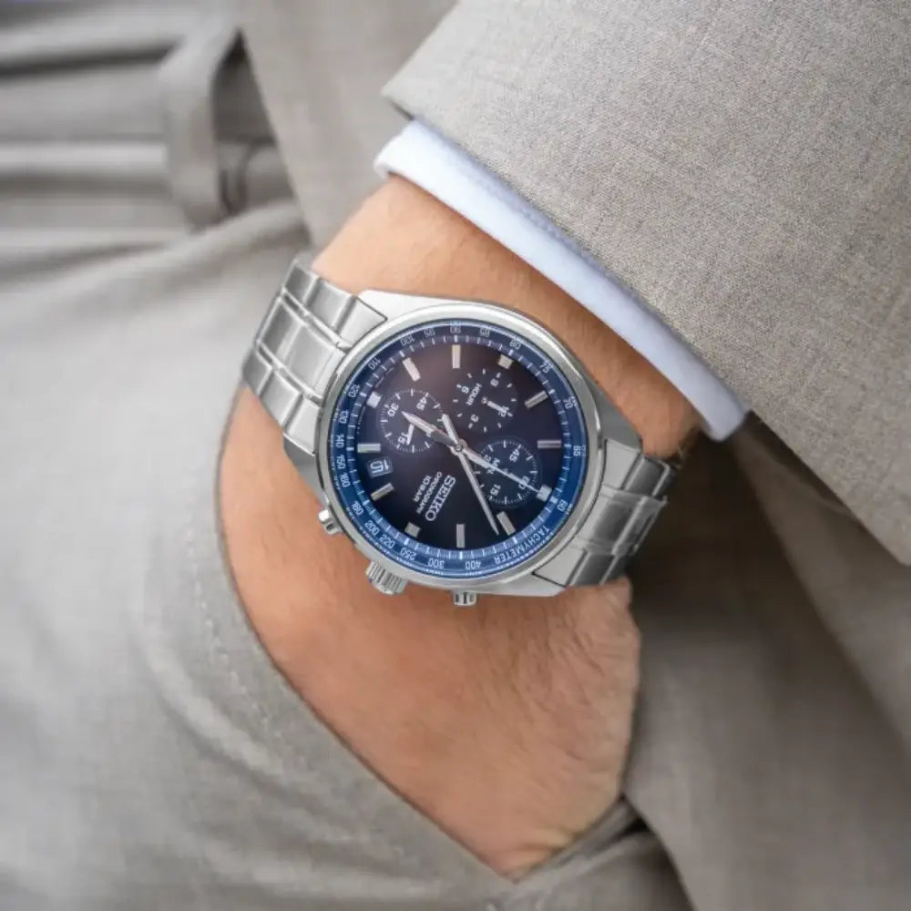 Seiko SSB377P1 Quartz Chronograph Blue Dial Stainless Steel Men's Watch