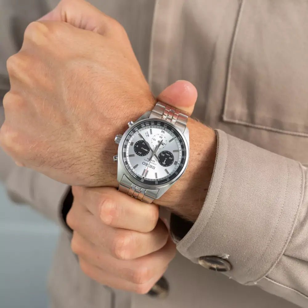 Seiko SSB425P1 Quartz Chronograph Grey Panda Dial Stainless Steel Men's Watch