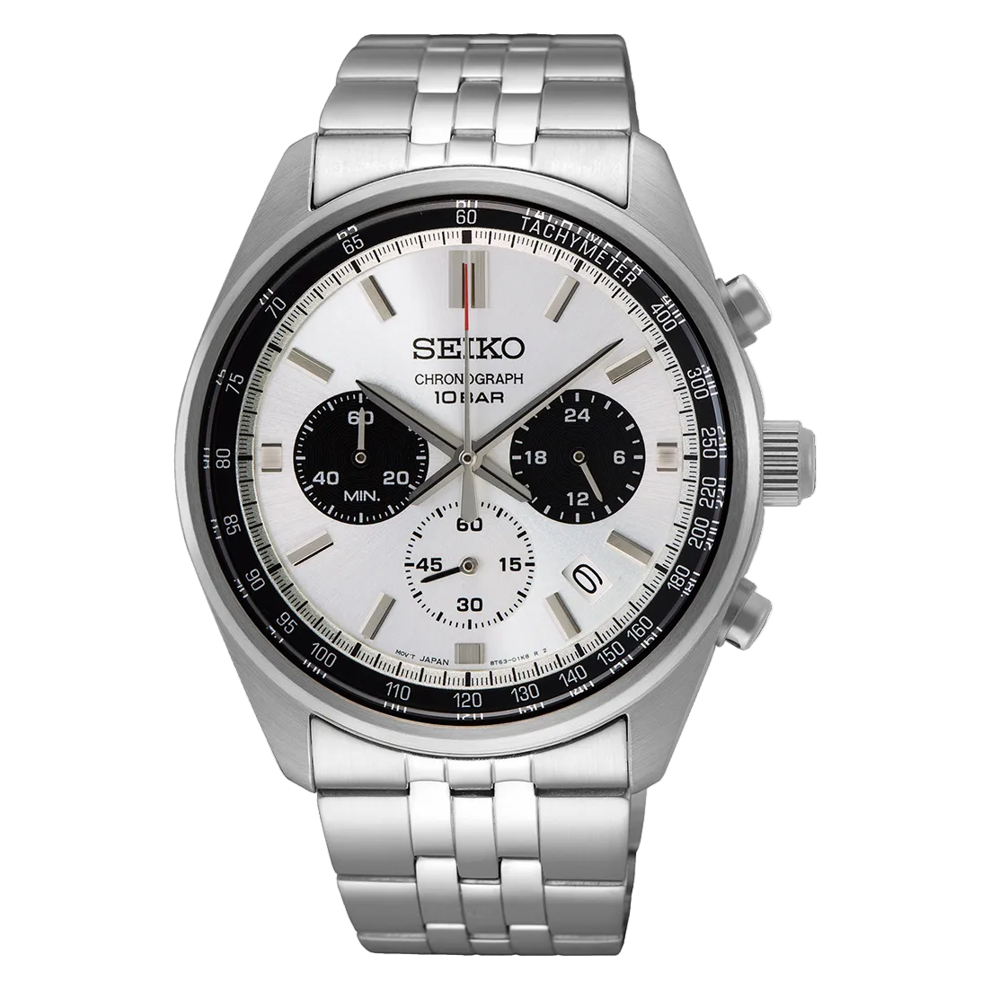 Seiko Chronograph SSB425P1 silver dial with black subdials on stainless steel bracelet