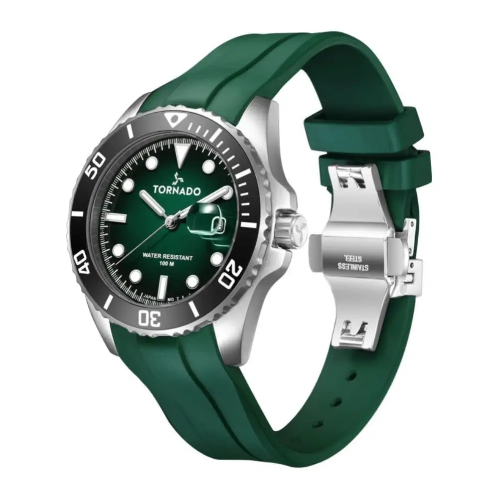 TORNADO Lumina T22001-SSHH Analog Quartz Green Dial Green Silicone Strap Men's Watch