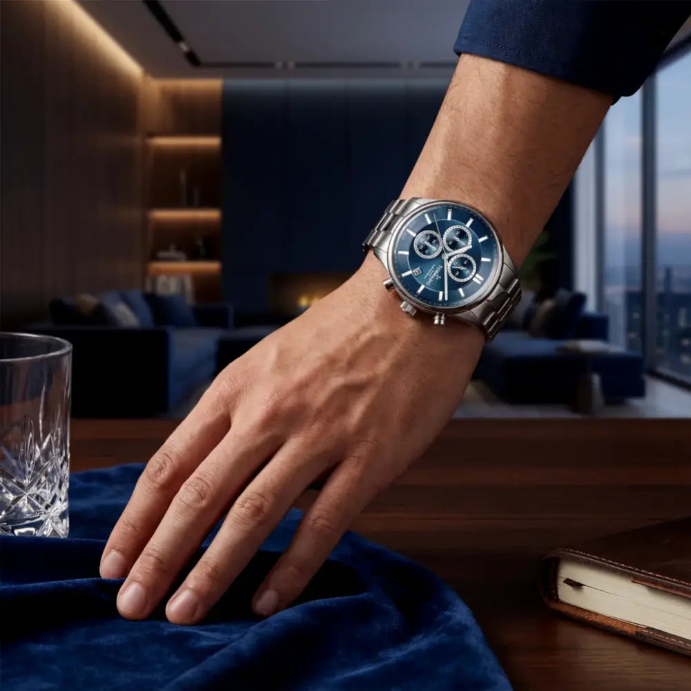 TORNADO Celestia Elite T6106B-SBSN Chronograph Quartz Blue Dial Stainless Steel Bracelet Men's Watch